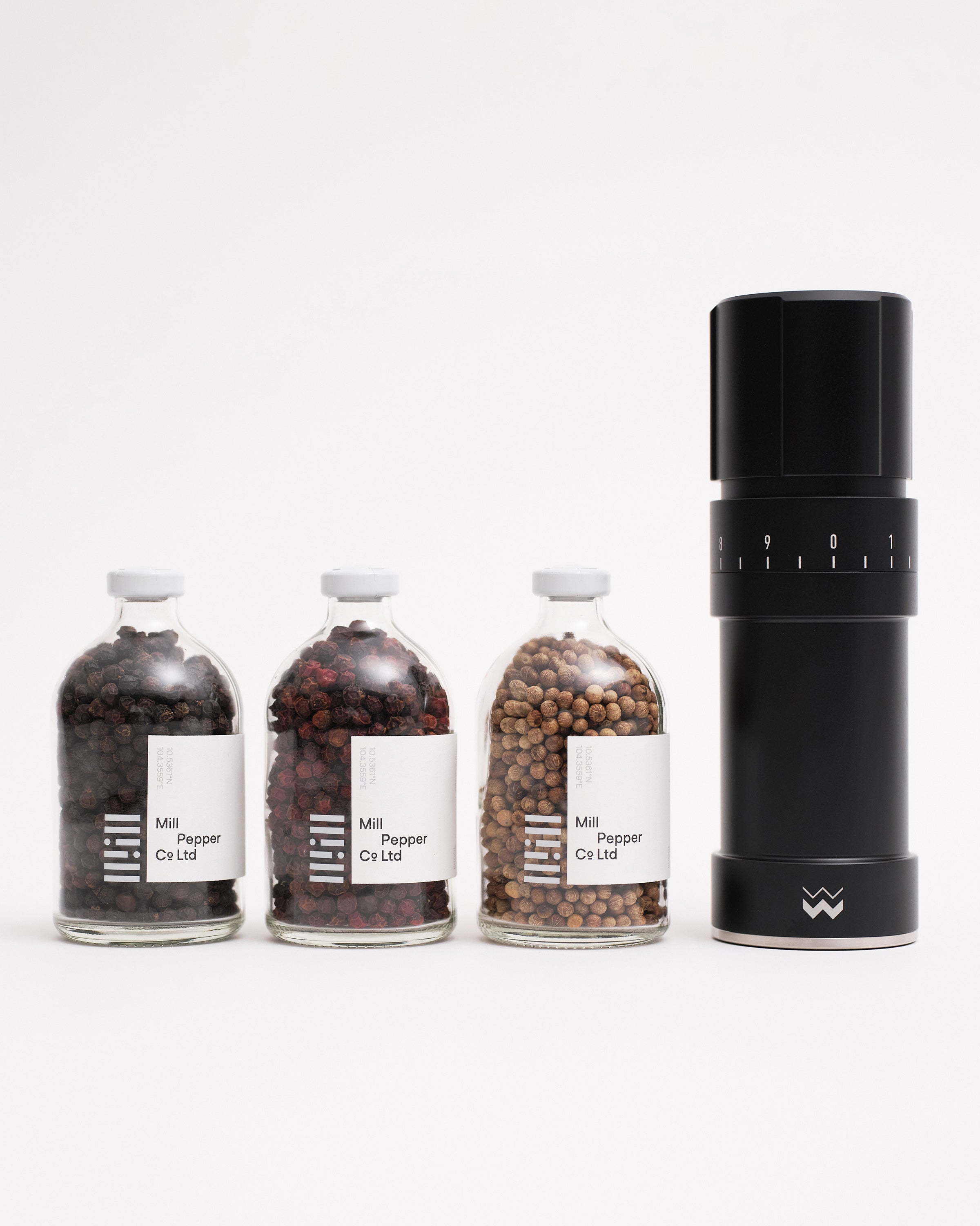Black, Red and White Kampot Pepper paired with the Weber Workshops Moulin in Black.