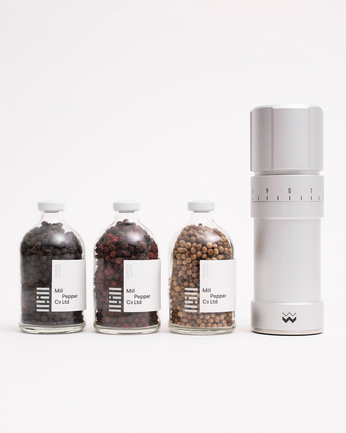 Black, Red and White Kampot Pepper paired with the Weber Workshops Moulin in Silver
